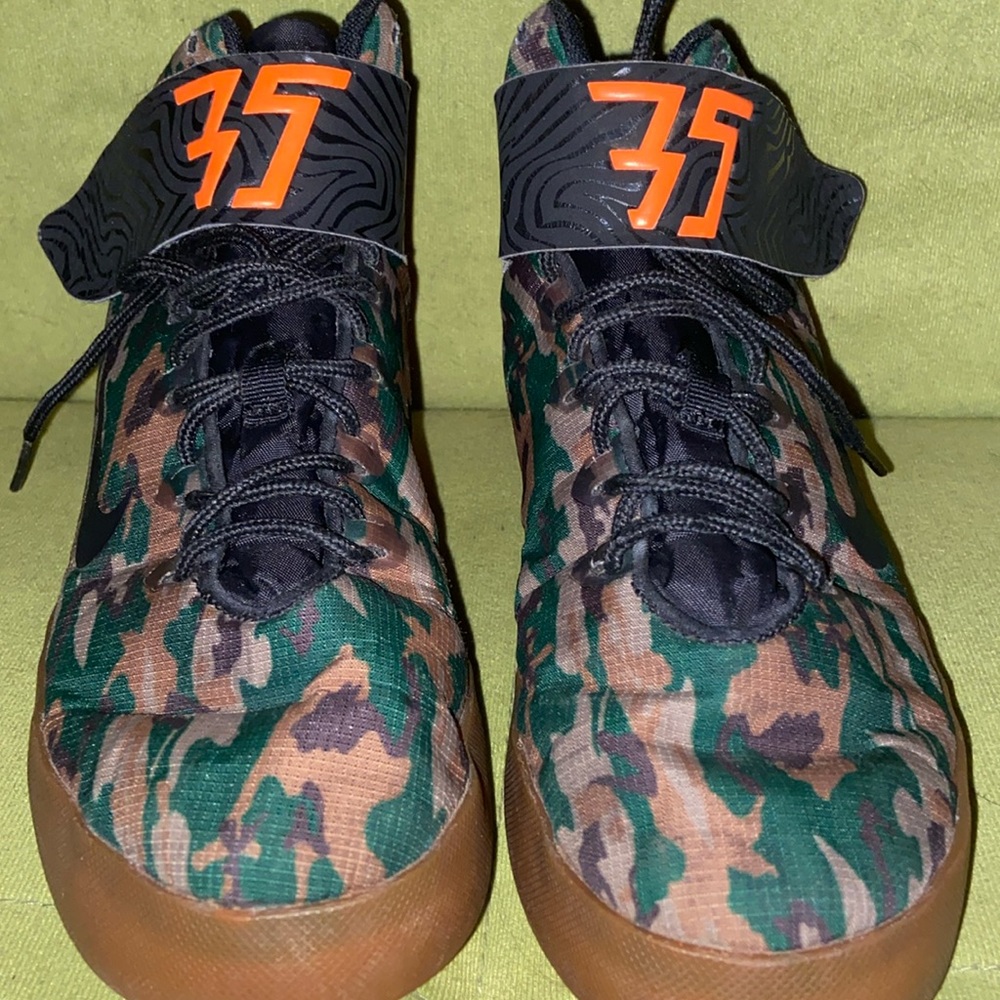 camo/ orange kd shoes